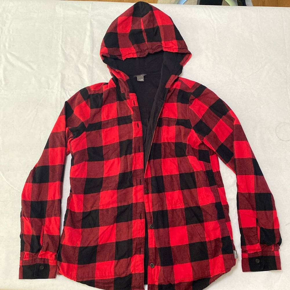 Eddie Bauer hooded button down flannel jacket in good condition size M